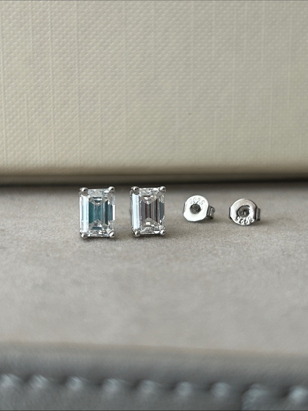 Sterling Silver Emerald-Cut Moissanite Stud Earrings - Classic White